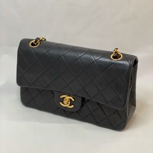 CHANEL BLACK LAMBSKIN CLASSIC DOUBLE FLAP SMALL